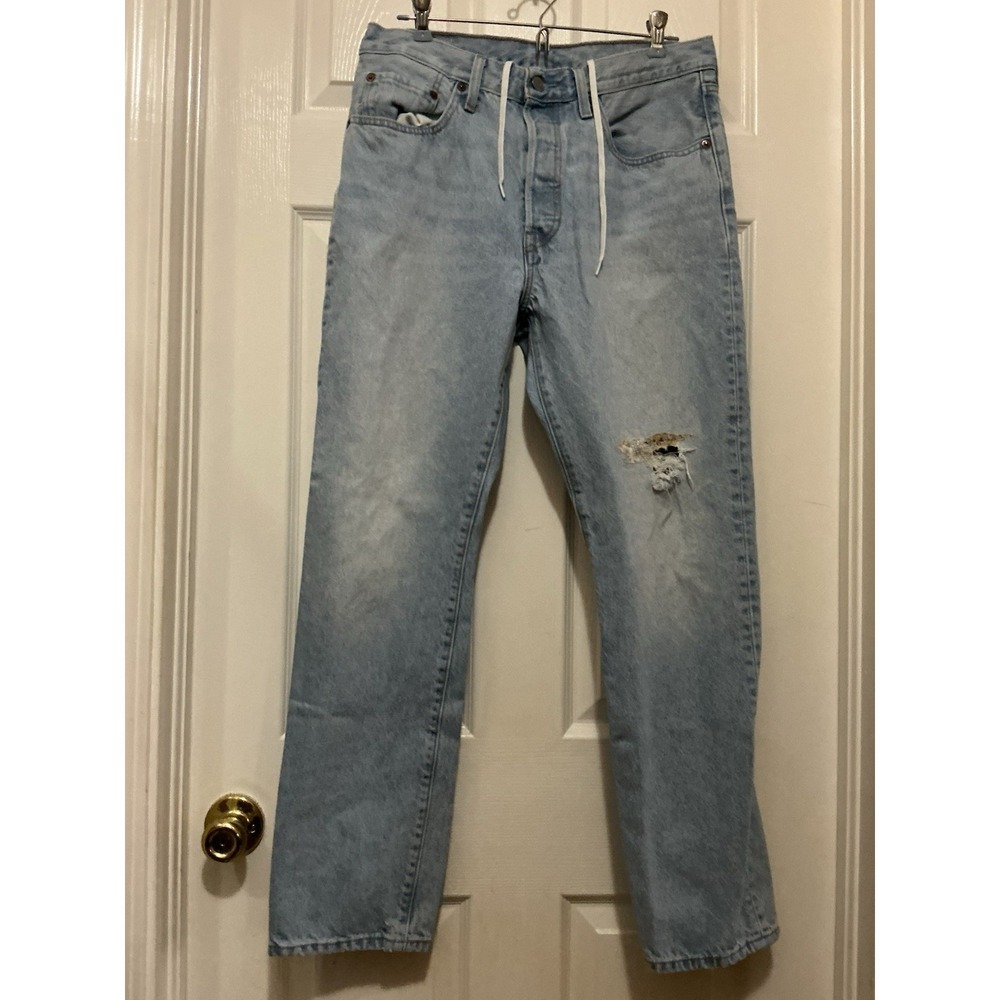 Levi's 501 150 Lt Blue Jeans Women 30x30 Button Fly 150th Anniversary Patches